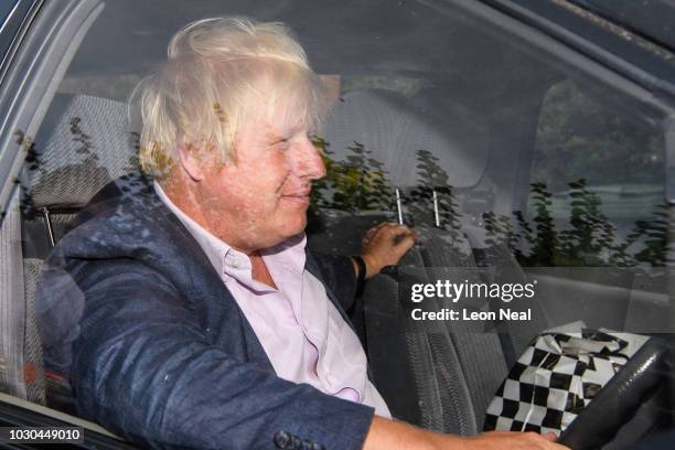 Former Foreign Secretary Boris Johnson arrives at his home on September 10, 2018 in Thame, England.