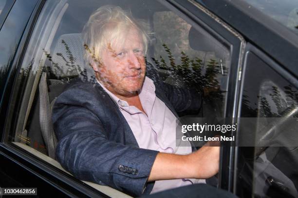 Former Foreign Secretary Boris Johnson arrives at his home on September 10, 2018 in Thame, England.