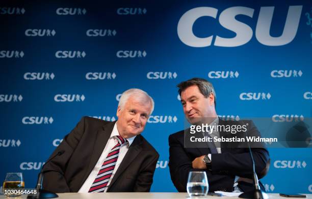 Horst Seehofer, Chairman of the Bavarian Social Union and also German Minister of the Interior, and Markus Soeder, Bavarian Governor and lead CSU...