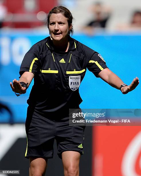 Referee Carol Anne Chenard looks on during the FIFA U20 Women's World Cup Group B match between North Korea and Sweden at the FIFA U-20 Women's World...