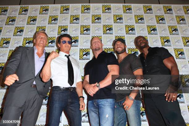 Actors Dolph Lundgren, Sylvester Stallone, Steve Austin, Randy Couture and Terry Crews arrive at "The Expendables" panel on day 1 of Comic-Con...