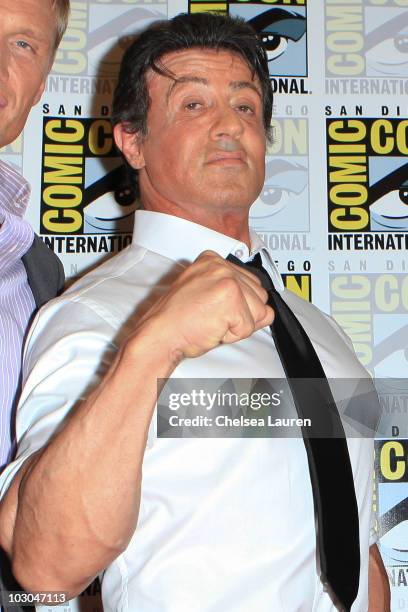 Actor Sylvester Stallone arrives at "The Expendables" panel on day 1 of Comic-Con International at San Diego Convention Center on July 22, 2010 in...