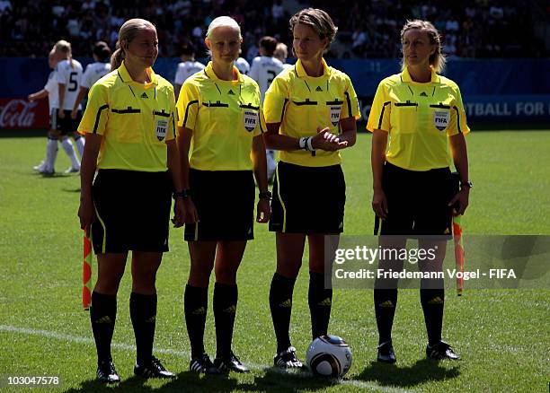 The Referee team, Helen Karo, Karolina Radzik-Johan, Alexandra Ihringova and Anna Nystrom poses during the FIFA U20 Women's World Cup Group A match...