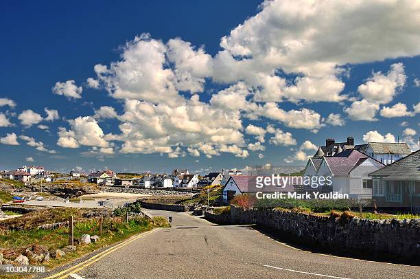 a typical coastal road in anglesey - anglesey wales stock pictures, royalty-free photos & images