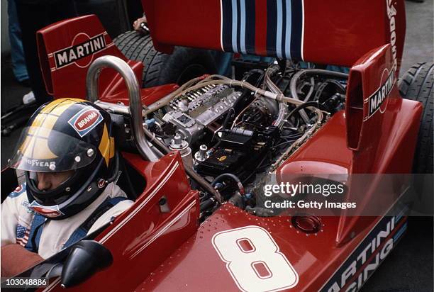 Carlos Pace driver of the Martini Racing Brabham BT45 Alfa Romeo 3.0 B12 during the XXVIII BRDC Graham Hill International Trophy on 11 April 1976 at...