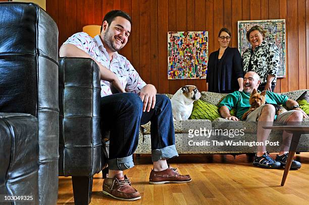 Silver Spring, MD Patrick Naughten, left, in his family's mid-century house, winner of the Post's Mad Men design contest, with his sister Martha, mom...