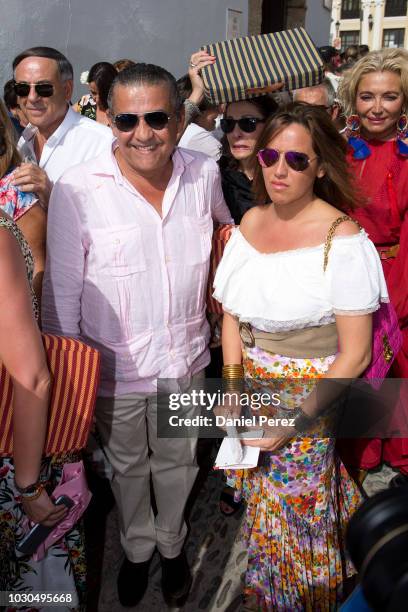 Jaime Martinez-Bordiu and Marta Fernandez are seen arriving at La Goyesca bullfights on September 1, 2018 in Ronda, Spain.