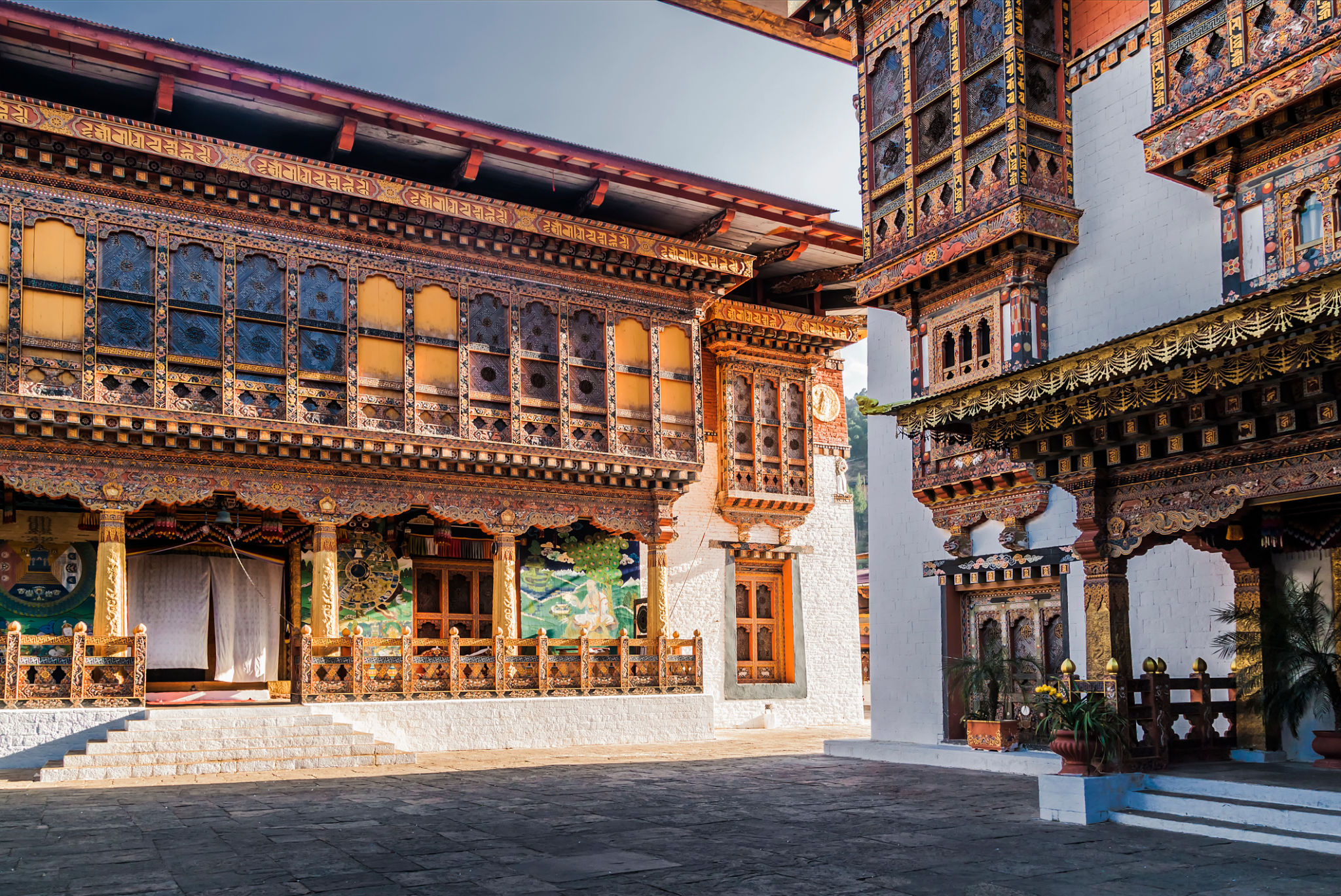 The inner courtyard of the dzong in Bhutan The inner courtyard of the dzong in Bhutan