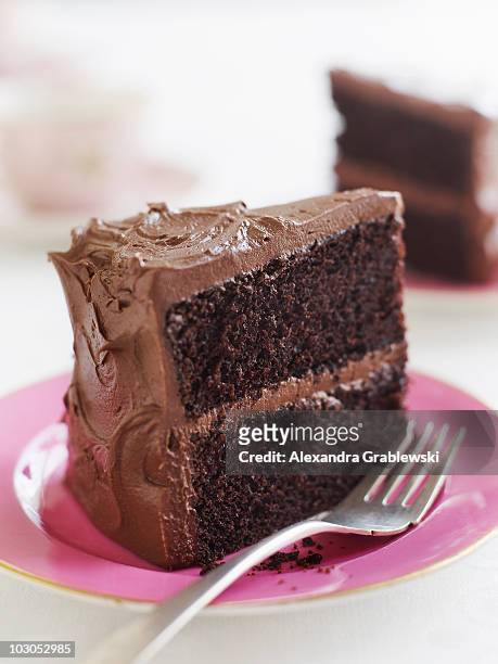slice of chocolate cake - chocolate cake stock pictures, royalty-free photos & images