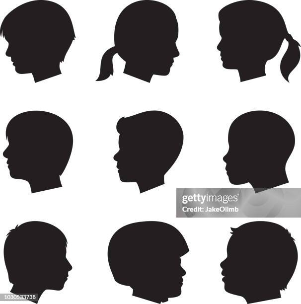 kinder profil silhouetten 2 - pferdeschwanz stock-grafiken, -clipart, -cartoons und -symbole