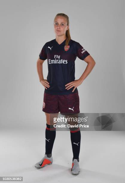Beth Mead of Arsenal during an Arsenal Women away kit photoshoot at London Colney on September 10, 2018 in St Albans, England.