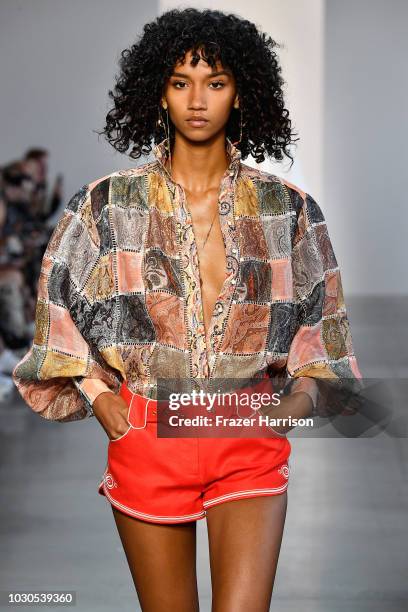 Model walks the runway for Zimmermann during New York Fashion Week: The Shows at Gallery I at Spring Studios on September 10, 2018 in New York City.