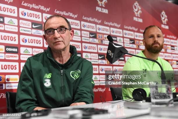 Wroclaw , Poland - 10 September 2018; Republic of Ireland manager Martin O'Neill and David Meyler, right, during a Republic of Ireland press...