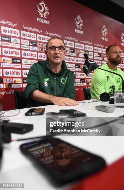 Wroclaw , Poland - 10 September 2018; Republic of Ireland manager Martin O'Neill and David Meyler during a Republic of Ireland press conference at...