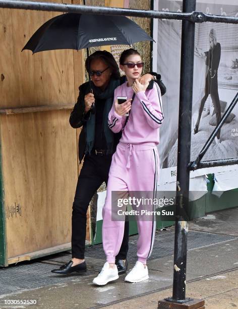 Gigi Hadid is seen strolling with her father Mohamed Hadid in Soho on September 10, 2018 in New York City.