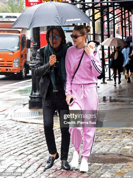 Gigi Hadid is seen strolling with her father Mohamed Hadid in Soho on September 10, 2018 in New York City.