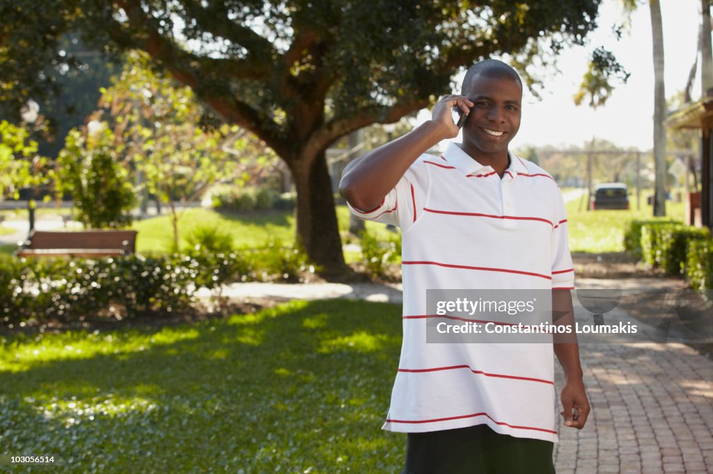 Black man talking on cell phone