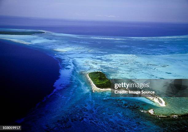 aerial view, half moon caye. - cay stock pictures, royalty-free photos & images