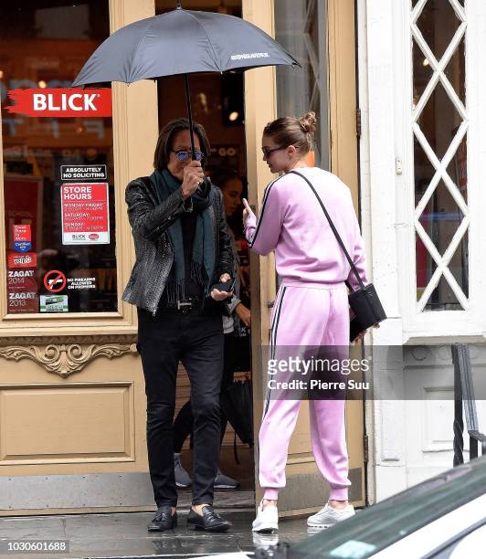 Mohamed Hadid and Gigi Hadid are seen in Soho on September 10, 2018 in New York City.