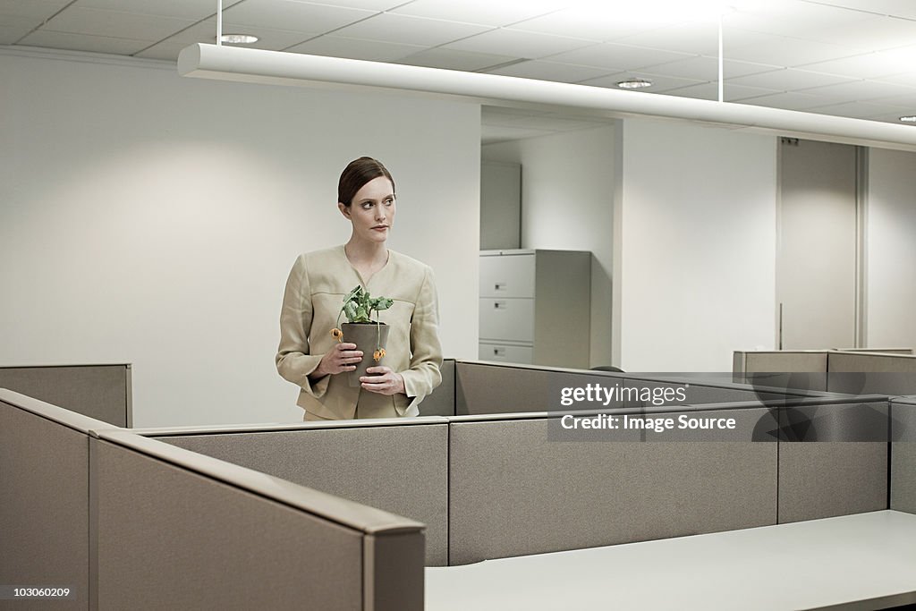 Femme d'affaires dans le bureau avec pot de