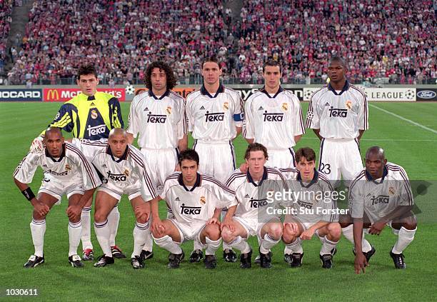 Real Madrid pose for a team photograph before the Champions League semi-final second leg against Bayern Munich at the Olympic Stadium in Munich,...