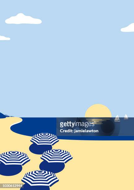 illustrazioni stock, clip art, cartoni animati e icone di tendenza di sfondo scena spiaggia estiva - mare