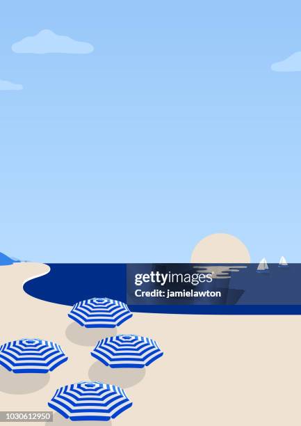 illustrations, cliparts, dessins animés et icônes de fond de scène de plage d’été - parasol