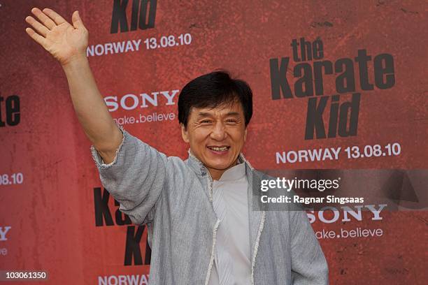 Jackie Chan attends the Norwegian premiere of 'The Karate Kid' on July 23, 2010 in Fredrikstad, Norway.