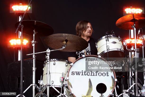 Drummer Chad Butler of Switchfoot performs at Charter One Pavilion at Northerly Island in Chicago, Illinois on July 20, 2010.