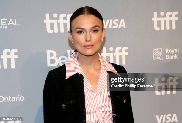 Keira Knightley attends the "Colette" press conference during 2018 Toronto International Film Festival at TIFF Bell Lightbox on September 10, 2018 in...