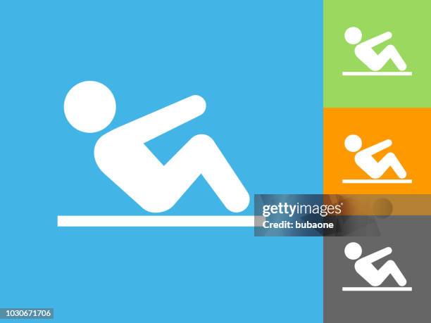 crunches flat icon on blue background - sit ups stock illustrations