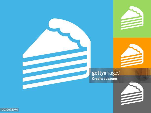 cake slice flat icon on blue background - orange slice stock illustrations