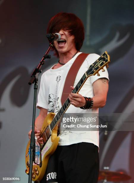 Yoon Do-Hyun of YB Band performs on stage during the Pentaport Rock Festival at Dream Park on July 24, 2010 in Incheon, South Korea.