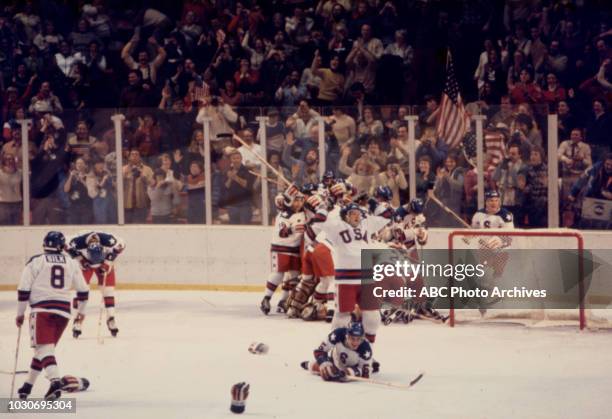 Lake Placid, NY United States team vs Russian team, competing in the Men's ice hockey tournament, the 'Miracle on Ice', at the 1980 Winter Olympics /...