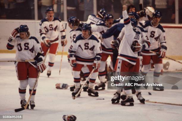 Lake Placid, NY United States team vs Russian team, competing in the Men's ice hockey tournament, the 'Miracle on Ice', at the 1980 Winter Olympics /...