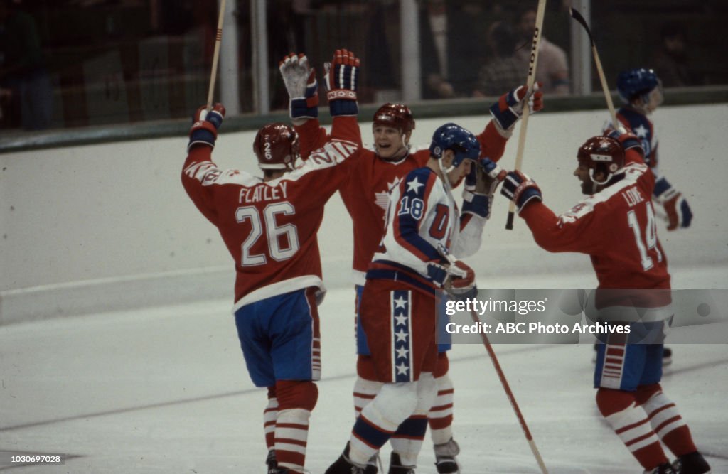 United States And Canadian Hockey Teams Competing In The 1984 Winter Olympics