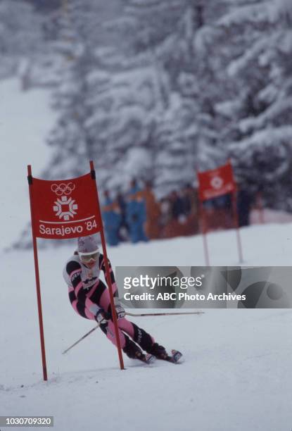 Sarajevo, Bosnia and Herzegovina Erika Hess competing in the Women's giant slalom skiing event at the 1984 Winter Olympics / XIV Olympic Winter...