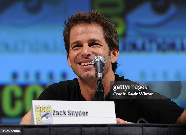 Writer/Director Zack Snyder speaks onstage at the "Sucker Punch" panel discussion during Comic-Con 2010 at San Diego Convention Center on July 24,...