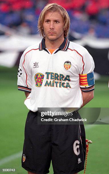 Portrait of Valencia captain Gaizka Mendieta lining up for the UEFA Champions League semi-final second leg match against Barcelona at the Nou Camp in...