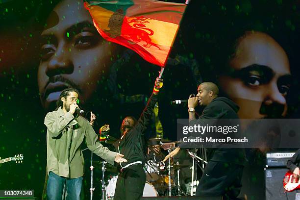 Nas and Damian Jr. Gong Marley perform live at the Splash! festival in Ferropolis on July 23, 2010 in Graefenhainichen, Germany.