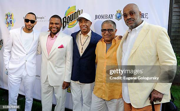Swizz Beatz, Anthony Anderson, Russell Simmons, Deepak Chopra and Danny Simmons attend the Art For Life East Hampton 11th Annual Benefit hosted by...
