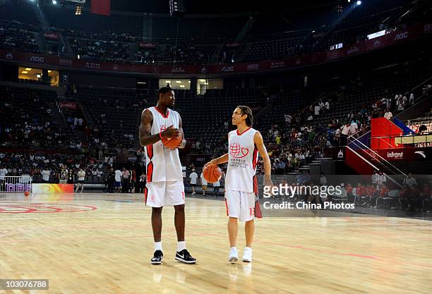 JUlY 24: U.S All Star Joe Johnson and Steve Nash attend the basketball game between U.S All Star Team and China National Team which is a part of 'Yao...