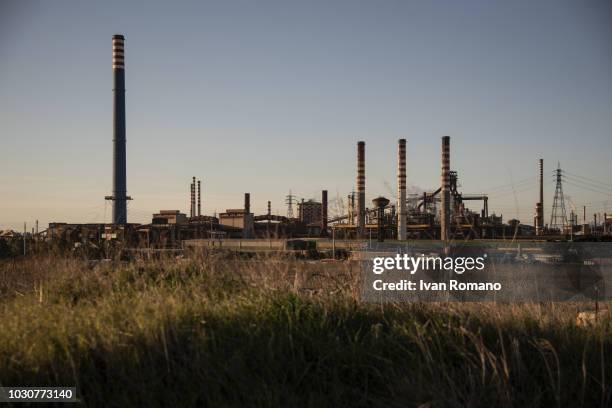 The plant visible from the surrounding countryside on December 10, 2017 in Taranto, Italy. The Ilva steel plant of Taranto is the largest in Europe....