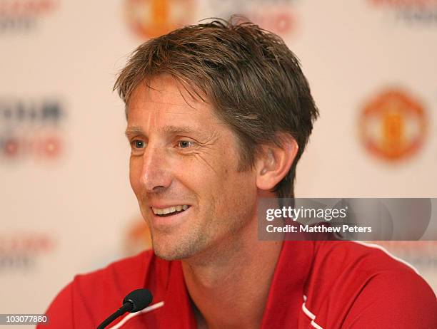 Edwin van der Sar of Manchester United speaks during a press conference ahead of theur match against Kansas City Wizards as part of their pre-season...