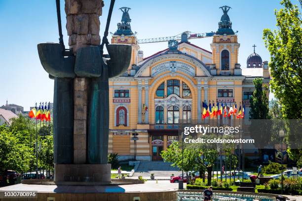 main square with theatre and opera house building, cluj napoca, romania - cluj napoca stock pictures, royalty-free photos & images