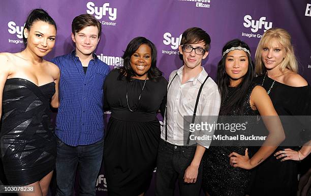 Actors Naya Rivera, Chris Colfer, Amber Riley, Kevin McHale, Jenna Ushkowitz, and Heather Morris attend the EW and SyFy party during Comic-Con 2010...