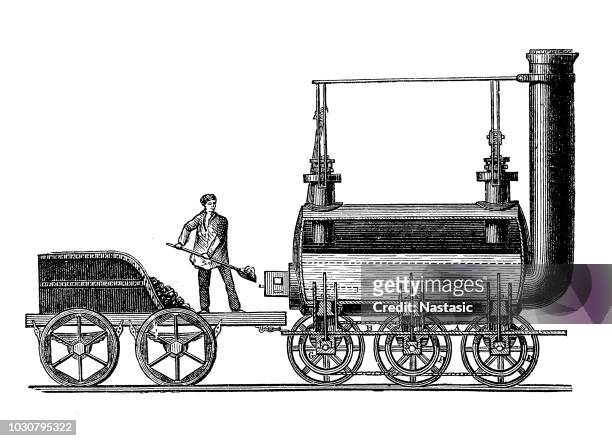steam locomotive by george stephenson, 1814 - industrial revolution stock illustrations