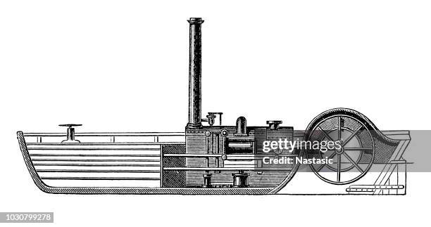 längsschnitt des steamboat "charlotte dundas" gebaut von william symington (1763-1831), ein schottischer ingenieur und erfinder - raddampfer stock-grafiken, -clipart, -cartoons und -symbole