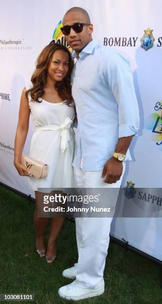 Valeisha Butterfield and Dahntay Jones attend the 11th annual Art For Life benefit party at Russell Simmons' East Hampton Estate on July 24, 2010 in...