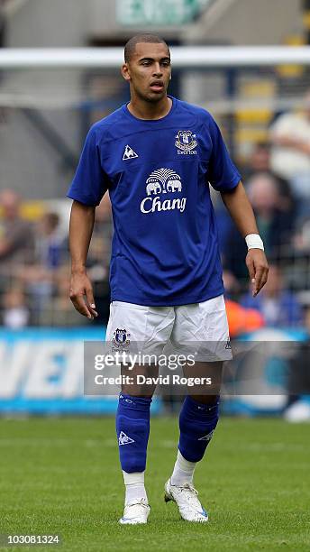 James Vaughan of Everton looks on during the pre season friendly match between Preston North End and Everton at Deepdale on July 24, 2010 in Preston,...